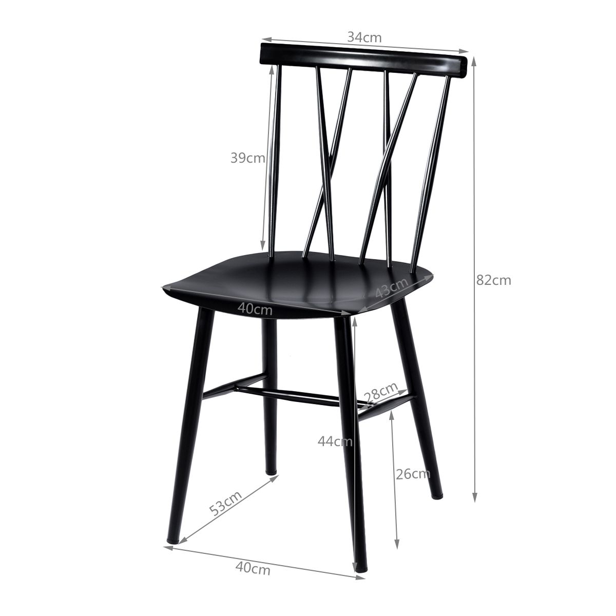 coast Set van 2 Zwarte metalen eetkamerstoelen – 40 x 51,5 x 82 cm – Keuken/Woonkamer/Bar