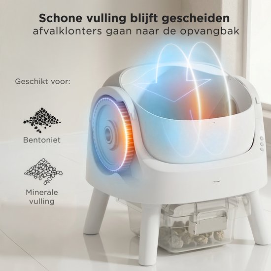 TrevoPet® Automatische Kattenbak - Zelfreinigend & Veilig - Voor Katten tot 12KG - Incl. Mat, 60 Afvalzakjes & Accessoires - 10L Afvalbak - Wit & Grijs