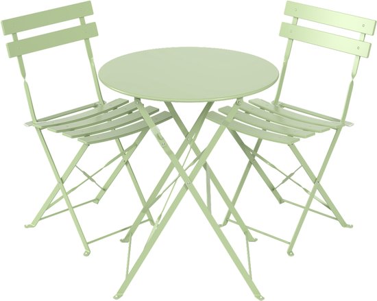 LifeGoods Bistroset - Staal - 3-delig - Tuinset - Inklapbaar - Balkonset met Tafel - Weerbestendig - Mintgroen