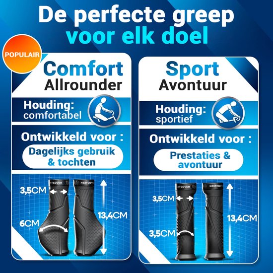 NEXTCOVER® Ergonomische Fietshandvatten met [Comfort-Grip-Technologie] I Universele Fiets & MTB Handvatten I Stuurhandvatten Fiets I Handgrepen Fiets I Ergonomisch Design voor Drukontlasting & Grip I Geschikt voor E-bike, Stadsfiets & MTB I 1 Paar