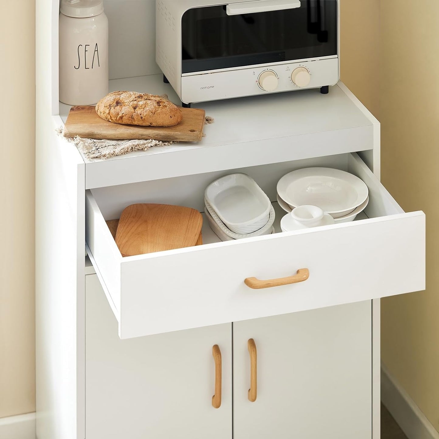 SoBuy Magnetronkast met 1 lade - Max. 60 kg - MDF - Met zwenkwielen - 62 x 40 x 119 cm - Wit