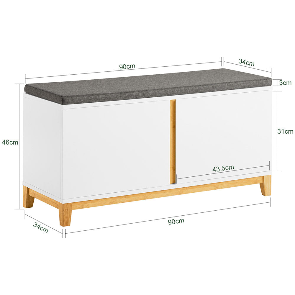SoBuy Schoenenbank FSR117-W - 2 Deuren - Gevoerde Zitting - 90 x 34 x 46 cm - Wit