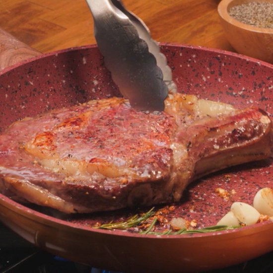 Livington Copper & Stone Pan - 28cm koekenpan- anti-aanbaklaag en krasbestendig - graniet look - binnenste steenlaag voor perfecte warmteverdeling - geschikt voor Ceran, gas, elektrisch, inductie