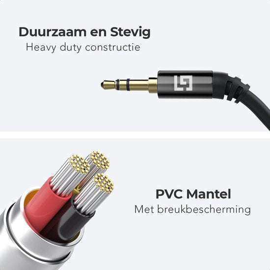 LifeGoods AUX Kabel - Audiokabel 0,5M - 3.5 mm - Male to Male - Zwart