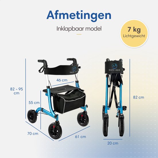 SafeLife Rollator Opvouwbaar met zitfunctie - voor binnen en buiten