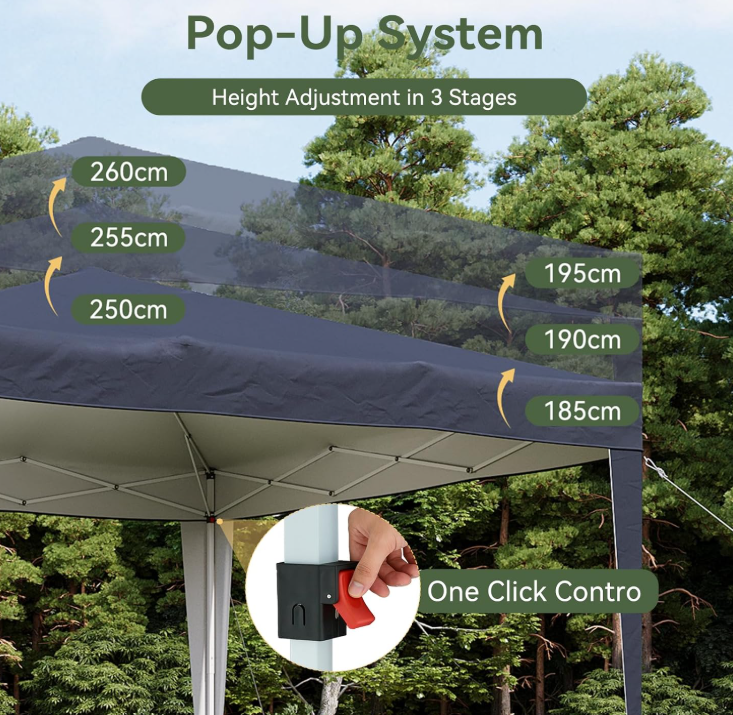 Aoxun Pop Up Gazebo Partytent - Blauw - 3 x 3 x 2,6 m - Metalen Frame, Inclusief Draagtas