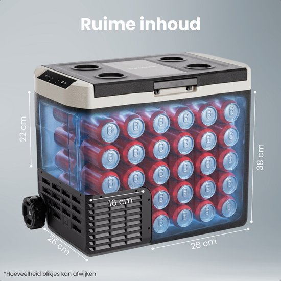 Auronic Elektrische Koelbox - Compressor - 40L - 12V en 240 volt - Camping Koelkast - Frigobox Auto - Met Wielen en Hendel - Zwart