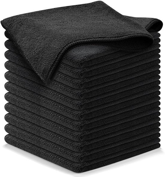 LUFT Microvezel doekjes - 14 stuks - 30x30cm - Geschikt voor raam, schoonmaak, ruiten, auto - Wisser - Reiniger - Schoonmaak doeken - Poets doek - Droogdoek - Vaatdoekjes - Zwart