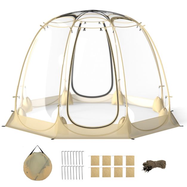 coast 630° transparante pop-up bubble tent 265 x 265 x 190 cm voor 5-6 personen, beige