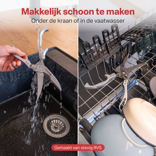 AoraKitchen Vleesschaar - RVS Keukenschaar - voor Vlees, Vis, Kip & Bot - Kruidenschaar - Vaatwasserbestendig - Incl. Hoes