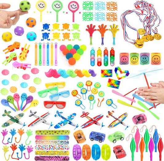 Partizzle 150x Traktatie Uitdeelcadeautjes Pakket - Fidget Toys - Pinata Vulling - Fidgets Box met Spinner en Pop it Klein Speelgoed - Carnaval Grabbelton Weggeef Cadeautjes - Voor kinderen