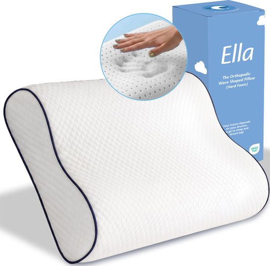 Ella Wave-Hard Orthopedisch Hoofdkussen voor Rug en Zijslaper - Ergonomisch Neksteun Kussen van Traagschuim - Slaapkussen Nekklachten 60 x 40 cm - Wit