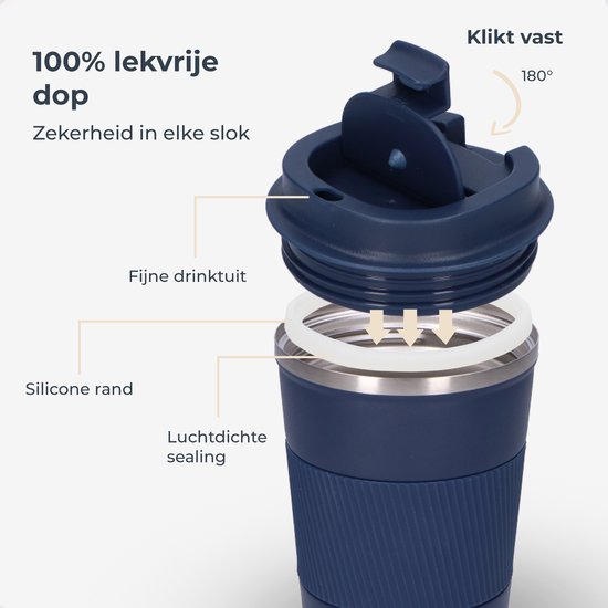 Castagnola Thermosbeker - Koffiebeker To Go - Travel Mug voor Koffie en Thee - Theebeker - 380 ML - RVS - Blauw