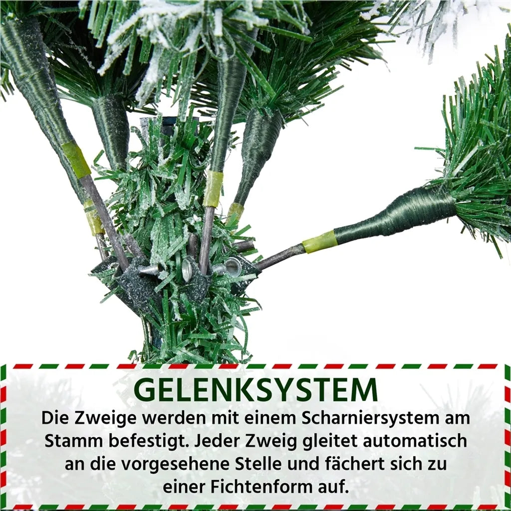 Yaheetech Kunstkerstboom 228 cm – Groen/Wit – Ø140 x 228 cm – Besneeuwde Kerstboom met Metalen Standaard