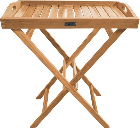 AXI Lora Teak Bijzettafel Opklapbaar – Met Afneembaar Dienblad – 60 x 35 x 75 cm – Teakhout – Lichtgewicht – Inklapbaar – Voor Tuin, Terras en Balkon