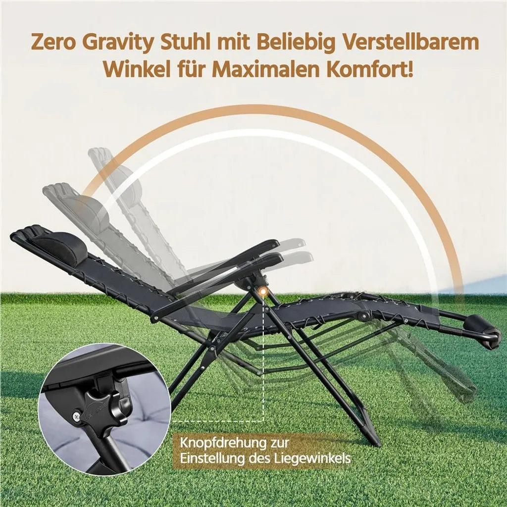 Yaheetech Zero Gravity Ligstoel Donkergrijs – Verstelbare Opvouwbare Relaxstoel met Kussen en Bekerhouder