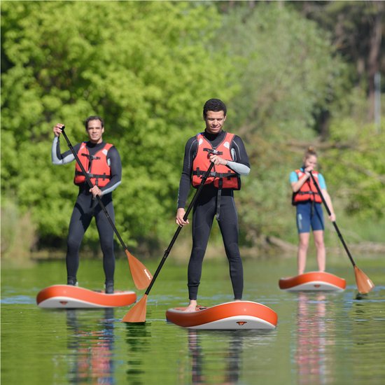 LifeGoods PaddlePro SUP Board - Opblaasbaar Paddle Board - Complete Set - Max. 135KG - 320x81cm - Wit/Oranje