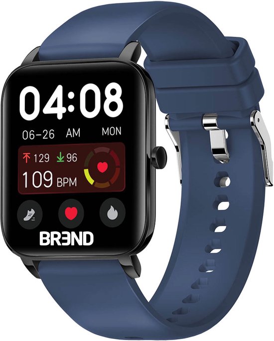 BREND BR-2223 Smartwatch - Stappenteller, Hartslagmeter, Bloeddrukmeter - Sporthorloge - Voor Dames & Heren - Blauw
