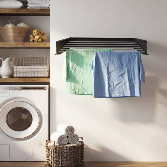 Vonia Wanddroogrek - Droogrek - Wasrek - Droogrek Muur - 80 x 40 cm - Zwart