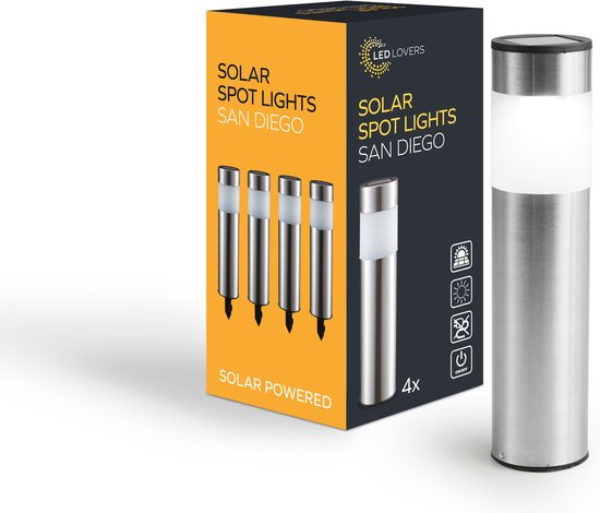 LED Lovers - Solar LED tuinverlichting met grondspiezen - Set van 4 - Padverlichting met lichtsensor - RVS - 8-10 branduren - 27cm