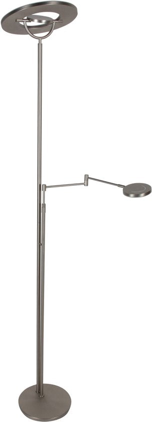 Staalkleurige vloerlamp 4386ST - Soleil 2 met draaibare en kantelbare arm, 185 cm hoog, modern staal, 6500 lumen, Steinhauer Exclusive
