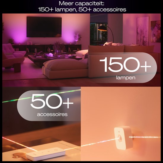 Philips Hue starterkit - GU10 fitting - bevat 1 Hue Bridge Pro, 3 lampen, 1 DimmerSwitch - aanpasbaar wit en gekleurd licht - - slimme verlichting