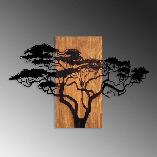 Asir - Decoratief houten wandaccessoire - Okkernoot & Zwart - 90 x 58 cm