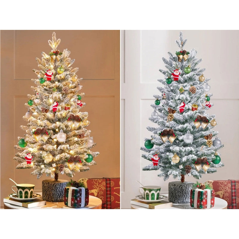 Yaheetech Kunstkerstboom Met Verlichting 61 cm – Voorzien Van 355 Takpunten En 50 Warm-Witte LED-Lichtjes En Realistische Stam – Voor Binnen En Buiten – Groen Met Sneeuw PVC