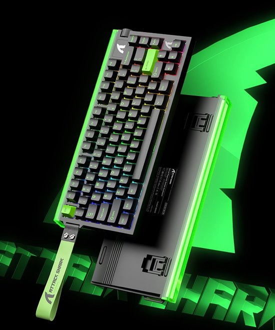 ATTACK SHARK R85HE - Magnetic Switch Wired Gaming Toetsenbord - 79keys - RGB light strip - Decorative Lanyard - Volume knob - PBT Keycaps - 8Khz - 0.005mmRT - 0.08ms - Neon Green