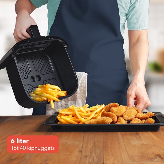 KitchenBrothers Airfryer XL - 6L - 1600W - Heteluchtfriteuse - 50ºC tot 200ºC - 10 Kookprogramma's - Zwart