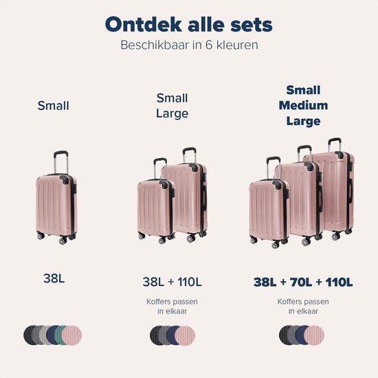 TRVLMORE Kofferset - 3 Delig - 38L Handbagage + 70L en 110L Ruimbagage - Lichtgewicht - Trolley - Reiskoffer Set - Roségoud