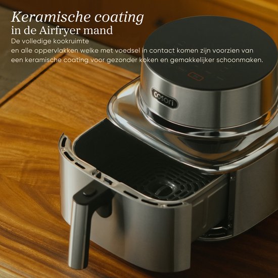 Cosori Iconic Single - RVS airfryer - 6.2L inhoud - Keramische anti aanbaklaag - met app ondersteuning