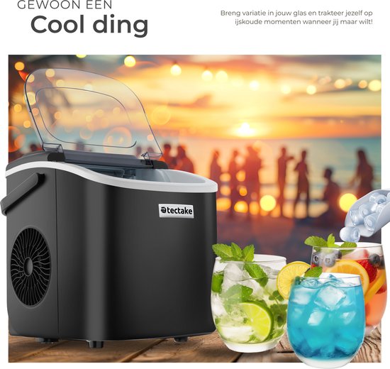 tectake® IJsblokjesmachine Arctic - 1,2L - 2 IJsblokjes Formaten - IJsmachine - Ice cube maker - IJsblokjesmaker met IJsschep - Zwart