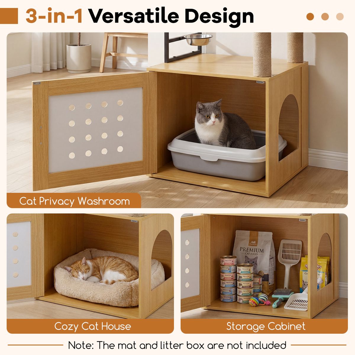 Coast Krabpaal met kattenbakmeubel - kattenboom met meerdere verdiepingen - naturel - 117,5 cm