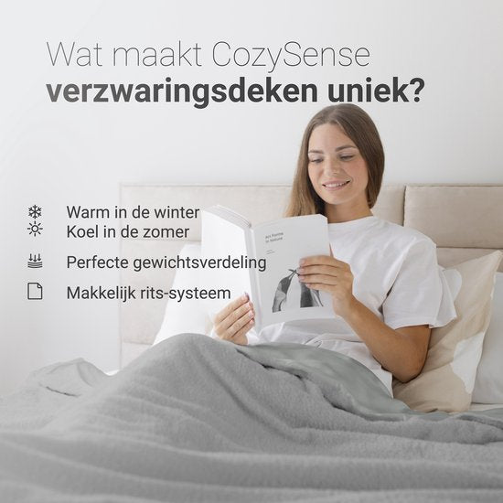CozySense® Verzwaringsdeken 8 kg - Weighted Blanket - Zwaartedeken met GLASS-Flow® Drukverdeling - Inclusief Wasbare Hoes - 140x200 cm - Grijs