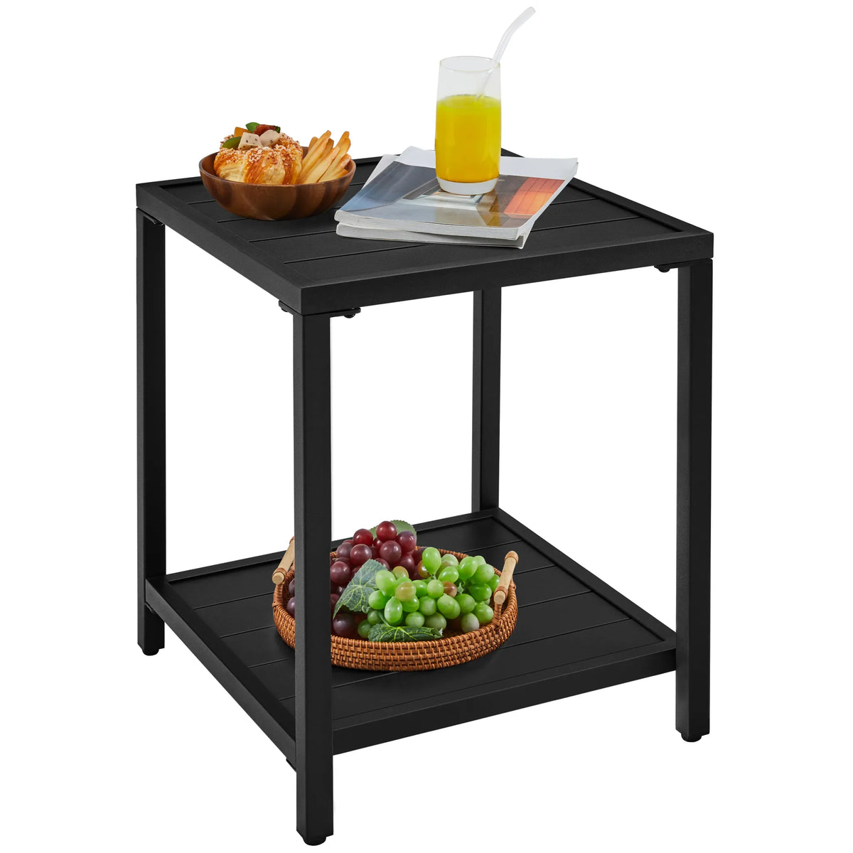 Yaheetech Gartentafel 2-laags Beisteltafel 45 × 45 × 54 cm Zwart