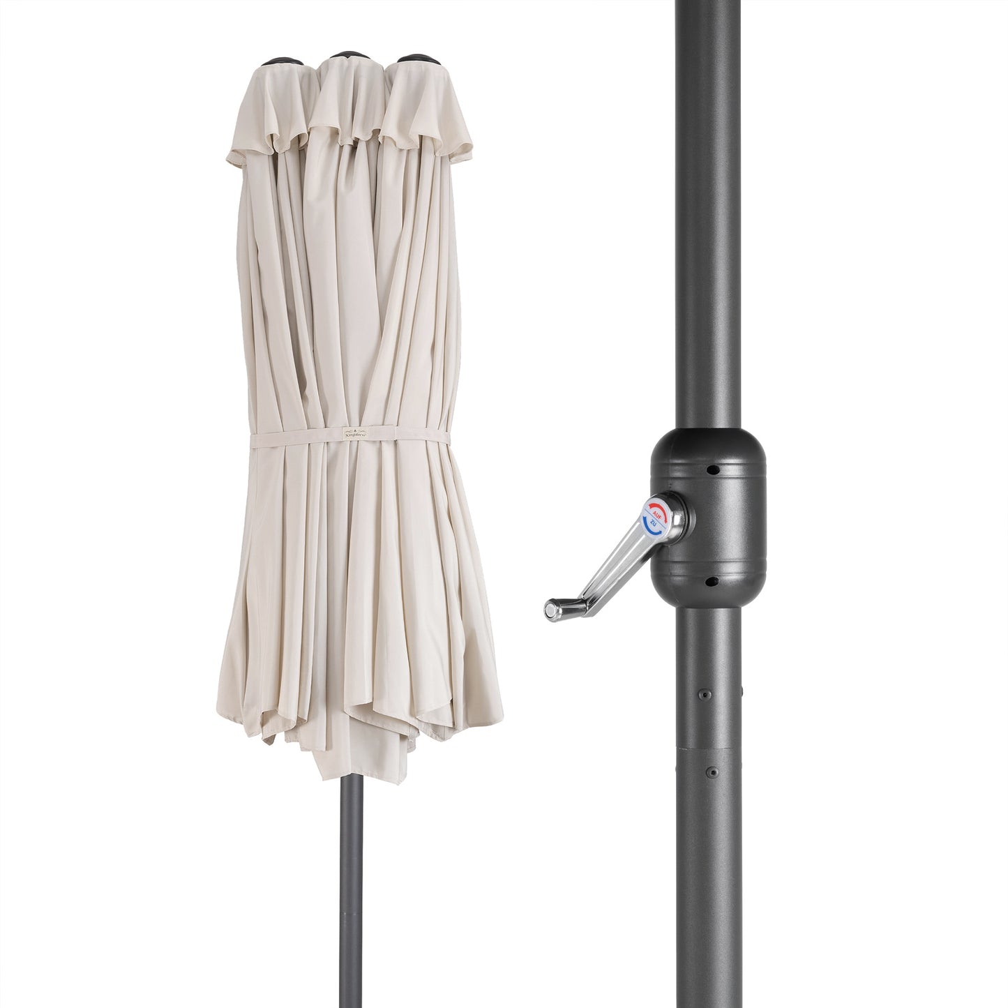 Kingsleeve Dubbele Parasol XXL – Voorzien Van UV Bescherming 80 Plus En Drie Windopeningen En Kleurgecoördineerde Beschermhoes – Voor Tuin En Terras – Crème Polyester En Gepoedercoat Staal – 460 x 270 x 240 cm