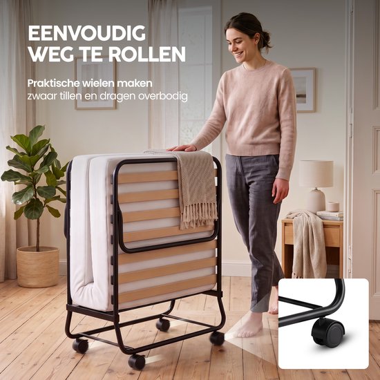 Infinity Goods Opklapbed Comfort 90 x 200 CM - Logeerbed - 1 Persoons - Vouwbed - Matras & Lattenbodem - Incl. Beschermhoes