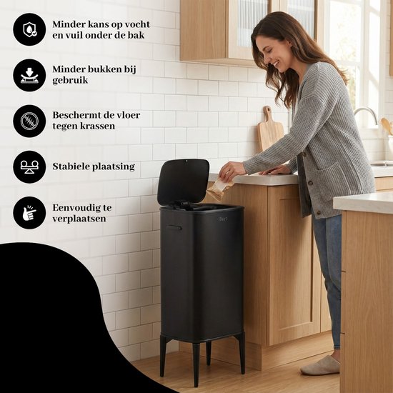 Bayt Prullenbak op pootjes - Prullenbak 60 Liter vuilniszakken - Prullenbak met Sensor - Vuilnisbak - Afvalbak - RVS - Zwart - 53L