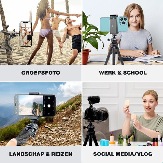 LURK® 3 in 1 Flexibele Octopus Tripod statief voor smartphone & (actie)camera - Incl. telefoonklem en bluetooth afstandsbediening - 25 cm