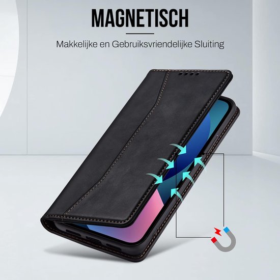 Podec Hoesje met Pasjeshouder Geschikt voor iPhone 13 Mini Zwart Telefoonhoesje - Anti-Shock Bookcase Cover met 1x Screenprotector - Wallet Case