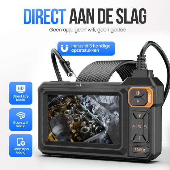 Strex Endoscoop met Scherm 5M - Inspectiecamera - Rioolcamera met HD Beeld - IP67 Waterdicht - Instelbare LED Verlichting