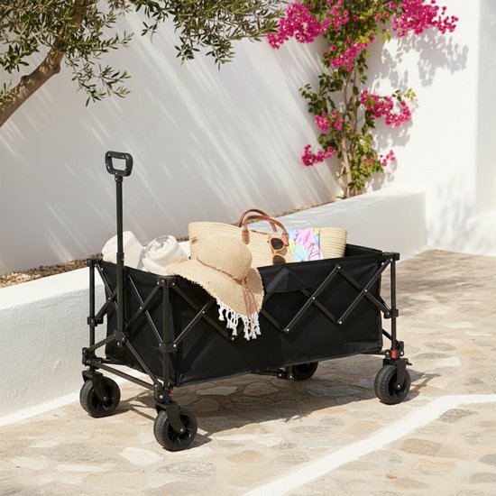 AXI SB141 Opvouwbare Bolderwagen XL – Bolderkar Zwart – Met Trekstang, Remmen en Hoes – 100 kg Draagvermogen – Eenvoudig mee te nemen - Metaal