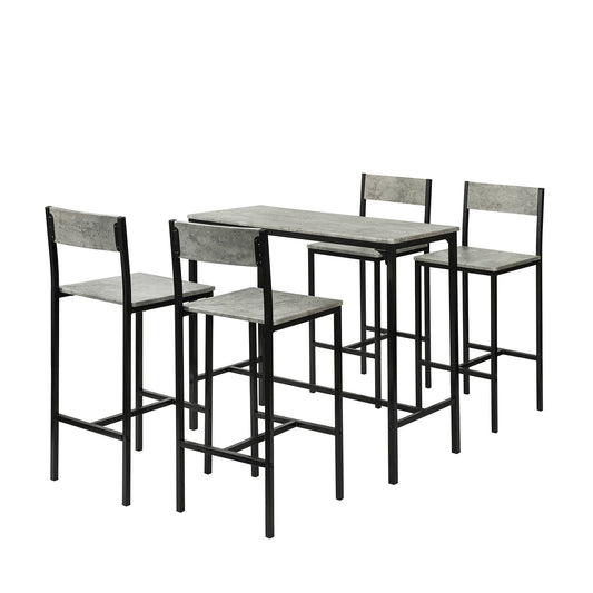 SoBuy Bartafel + 4 Krukken met rugleuning - Modern - max. 120 kg - Grijs / Zwart