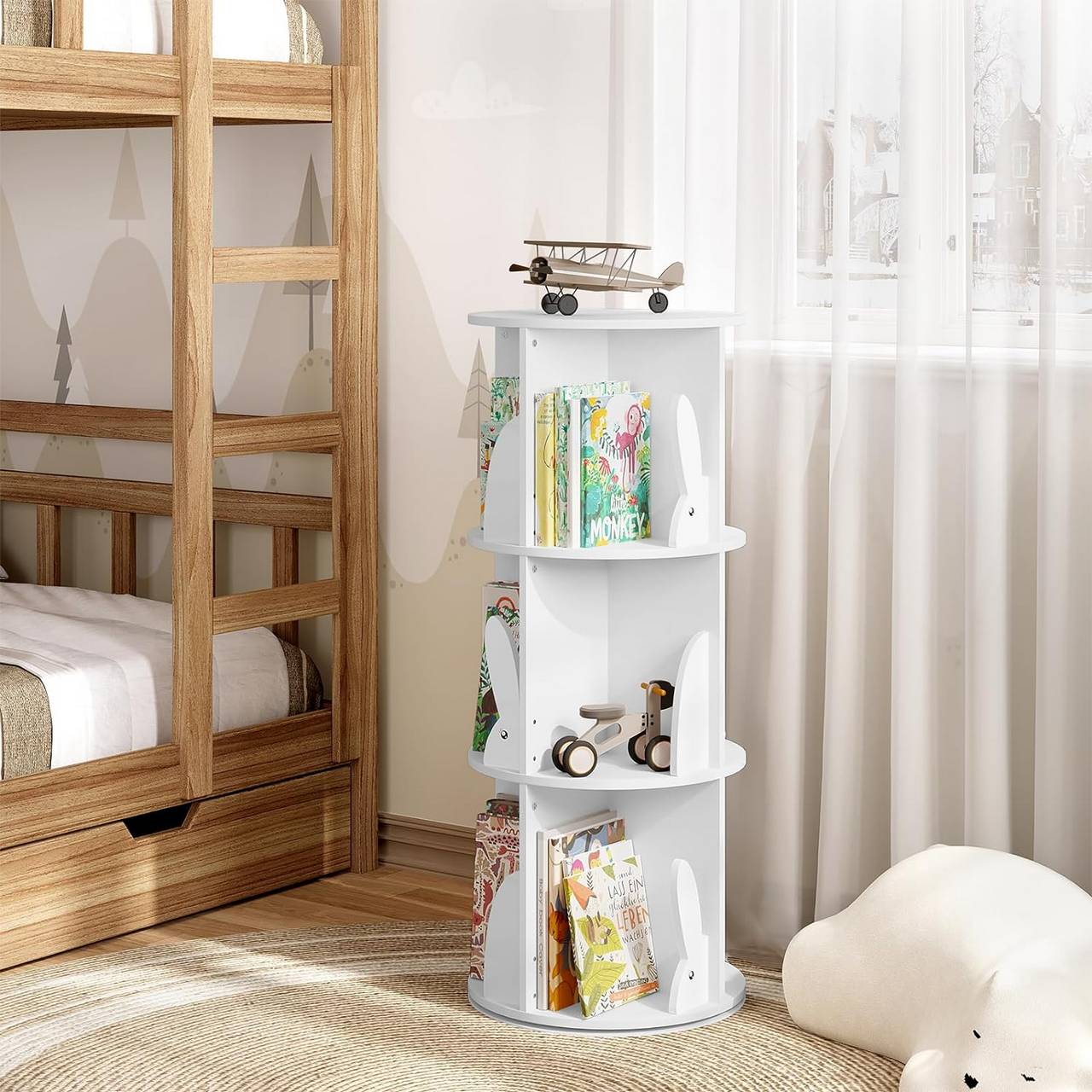 Woltu Kinderboekenkast - Draaibaar - 3 Niveaus - 40 x 97 cm - 30 kg - Wit