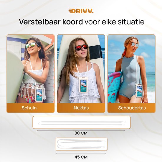 Drivv. Luxe Waterdicht Telefoonhoesje – Drijvend - Dubbele Klipsluiting - Telefoons tot 6.8 inch – Onderwater Hoesje Telefoon - Beige