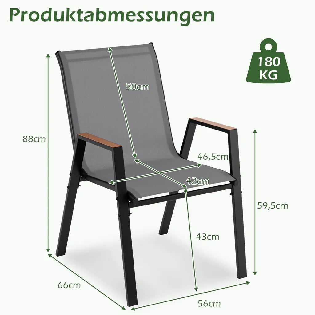 Coast Tuinstoelen - Stapelbaar - Armleuningen - Ademend - 56 x 66 x 88 cm - Grijs