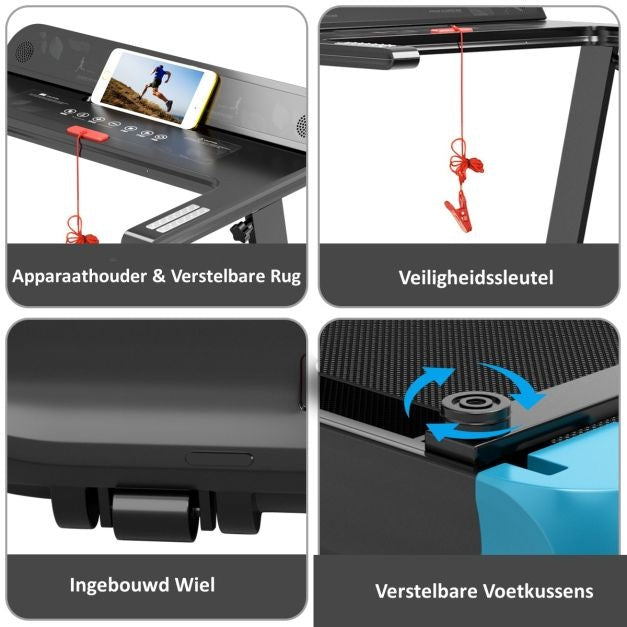 Coast Loopband Met Bluetooth - 1-12 km/u - Inklapbaar - 113 x 57,5 x 94 cm - Marineblauw/Zwart