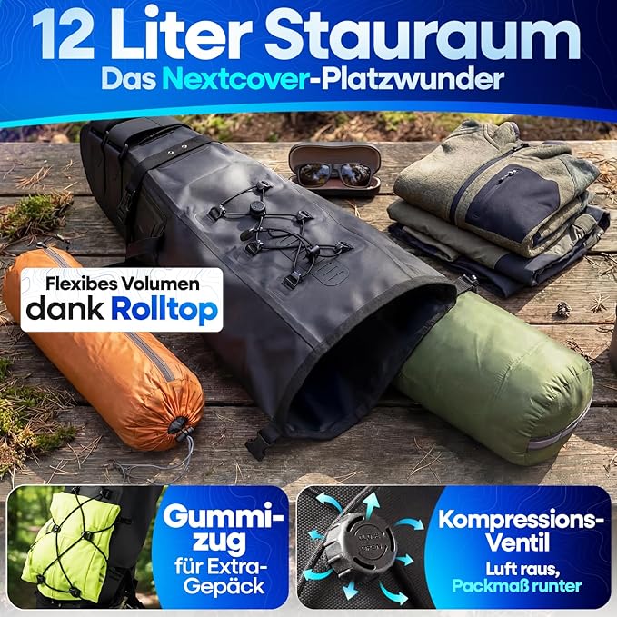Nextcover Bikepacking Zadeltas 12L - AquaShield TPU - Waterdicht - Zwart
