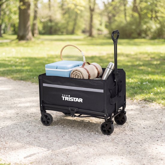 Tristar Bolderkar Opvouwbaar – 120 L – 100 kg Draagvermogen – Staal – Zwenkwielen – Inklapbare Bolderwagen Met Laadklep - Incl. Waterdichte Hoes - Compact - Festival - HC‑0917
